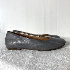 Vionic Julieta Grey Scalloped Edge Slip On Textured Faux Leather Ballet Flats 9W